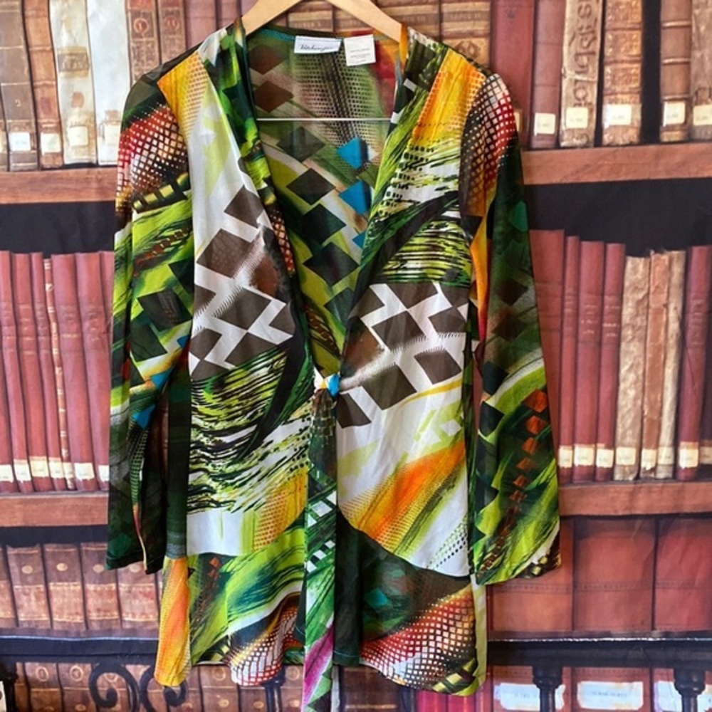 Patchington sheer mesh colorful tie front top